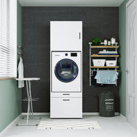 Roomart Waschmaschinenschrank mit Schrankaufsatz • mit Ausziehbrett • Weiß  • Schwarz eiche • Eiche