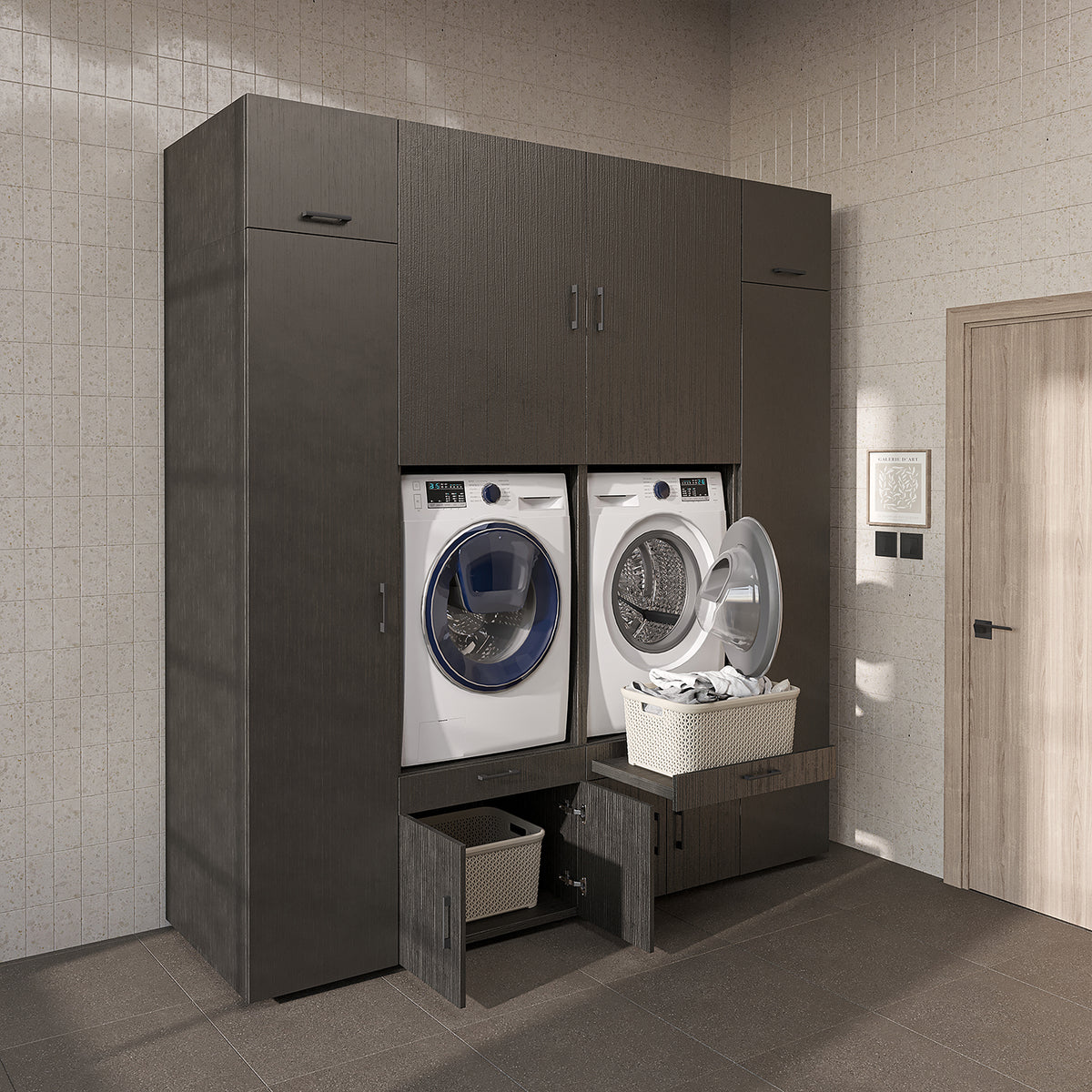 Roomart Waschmaschinenschrank SERIE 3 224 cm, Schwarz-Eiche, 240 cm hoch