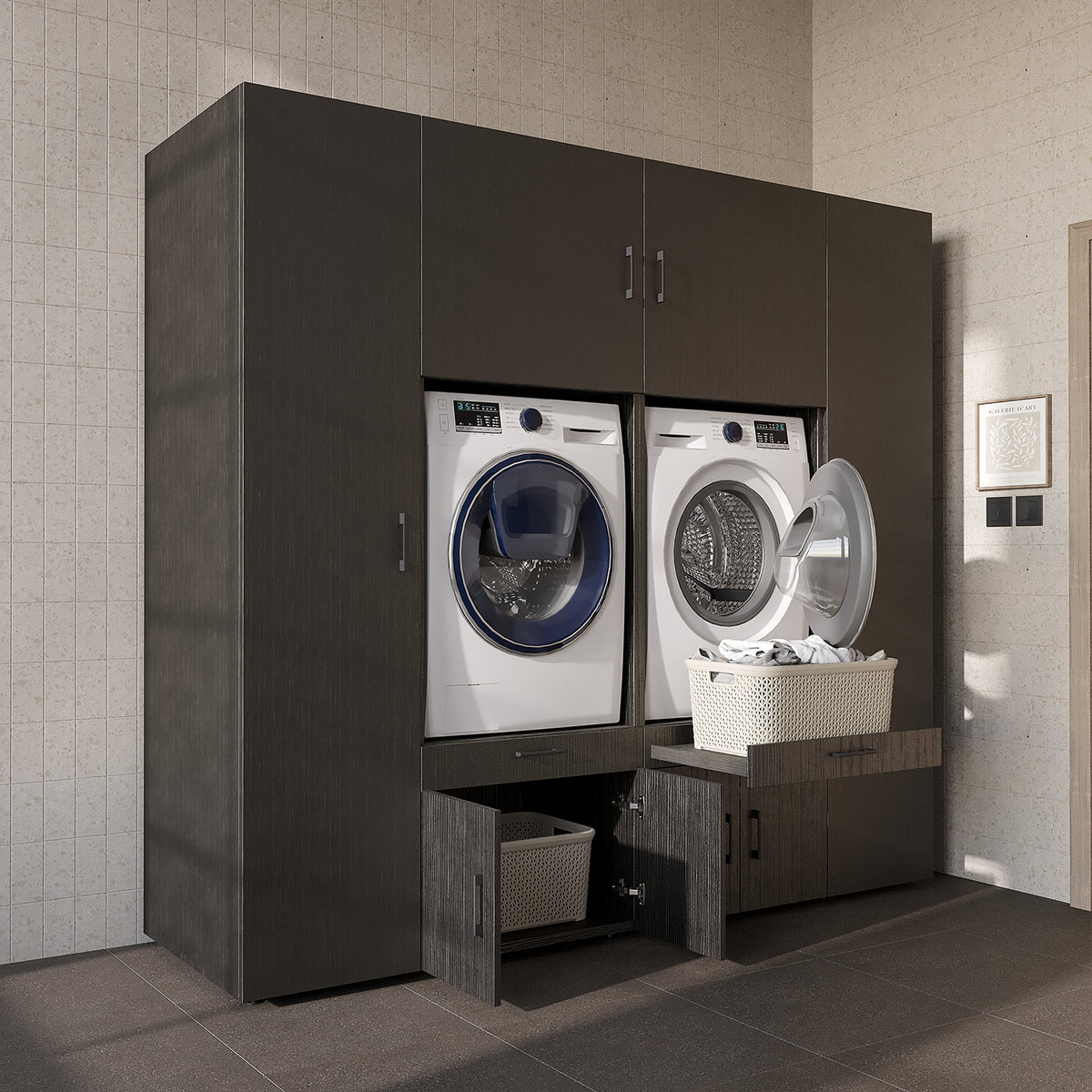 Roomart Waschmaschinenschrank SERIE 3 224 cm, Schwarz-Eiche, 205 cm hoch