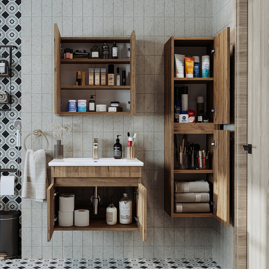 Roomart bathroom furniture set ATRIA 65 cm vanity unit with washbasin mirror cabinet tall cabinet - mirror bathroom, mirror cabinet bathroom 60 cm wide, bathroom mirror cabinet, mirror cabinet with lighting, mirror cabinet 80 cm wide, mirror cabinets for bathroom, mirror cabinets for bathroom