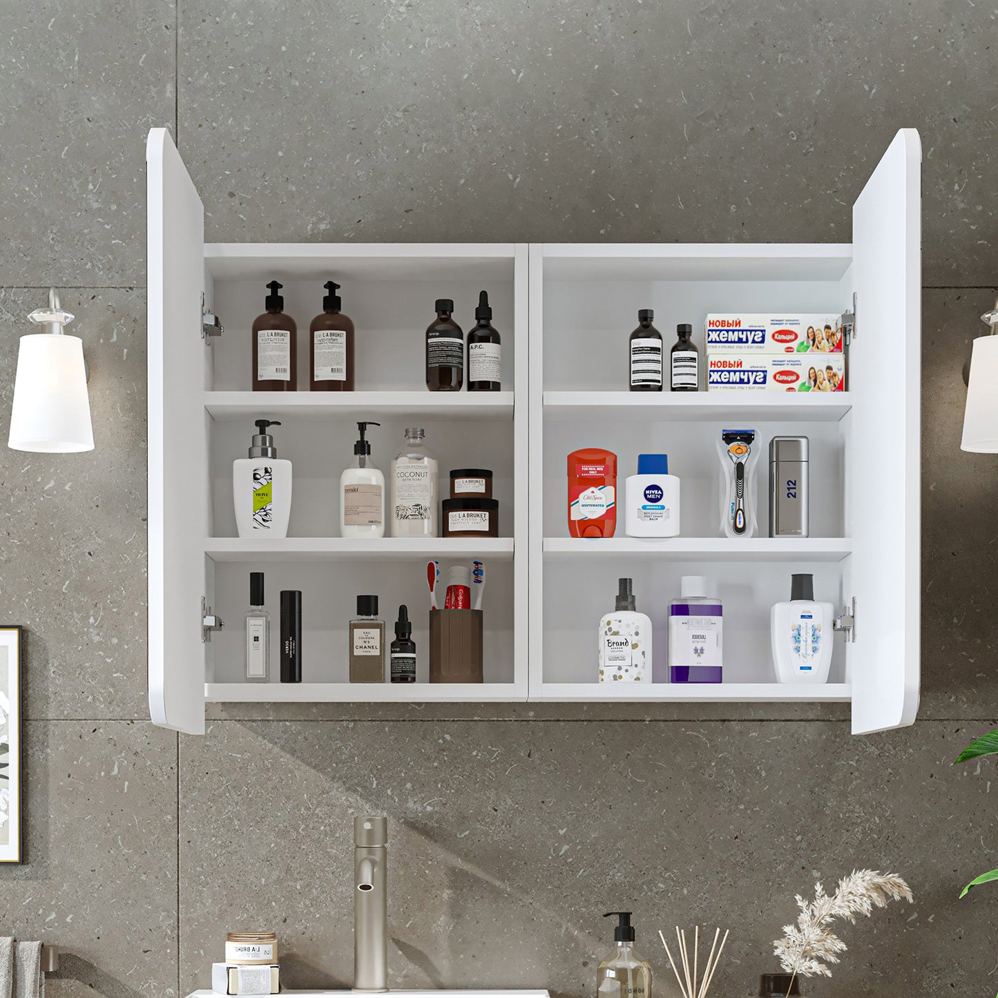 Roomart 2-teiliges Badmöbel-Set LYCIA, 49 cm, Waschtisch mit Spiegelschrank, in 4 Farben