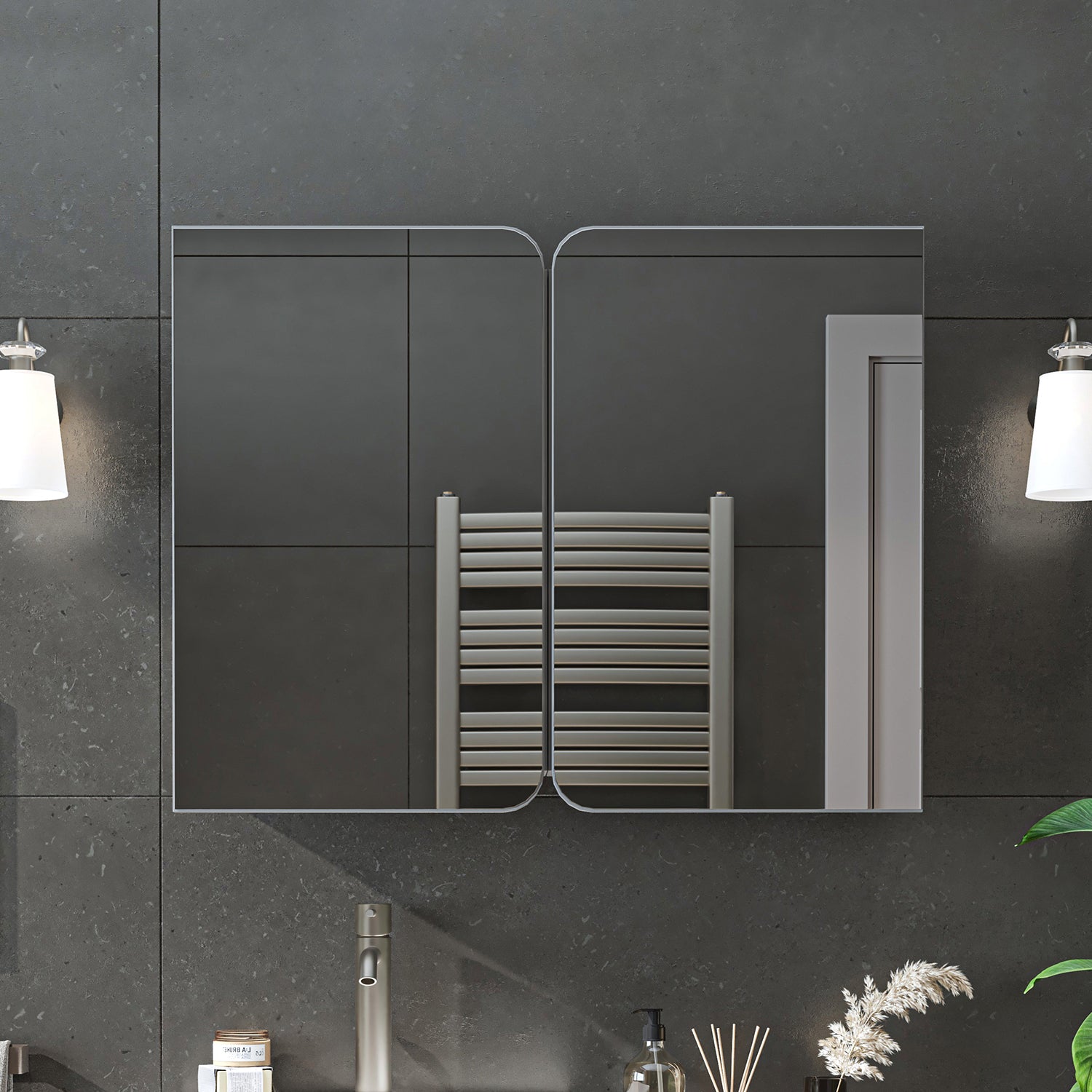 Spiegelschrank LYCIA in Beige mit Stauraum und Ablagefächern