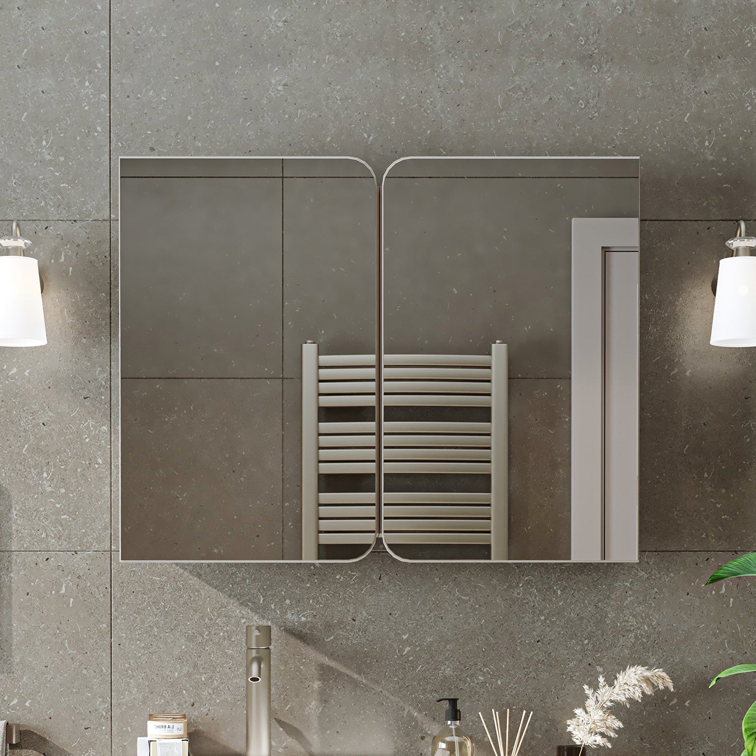 Spiegelschrank LYCIA in Beige mit Stauraum und Ablagefächern
