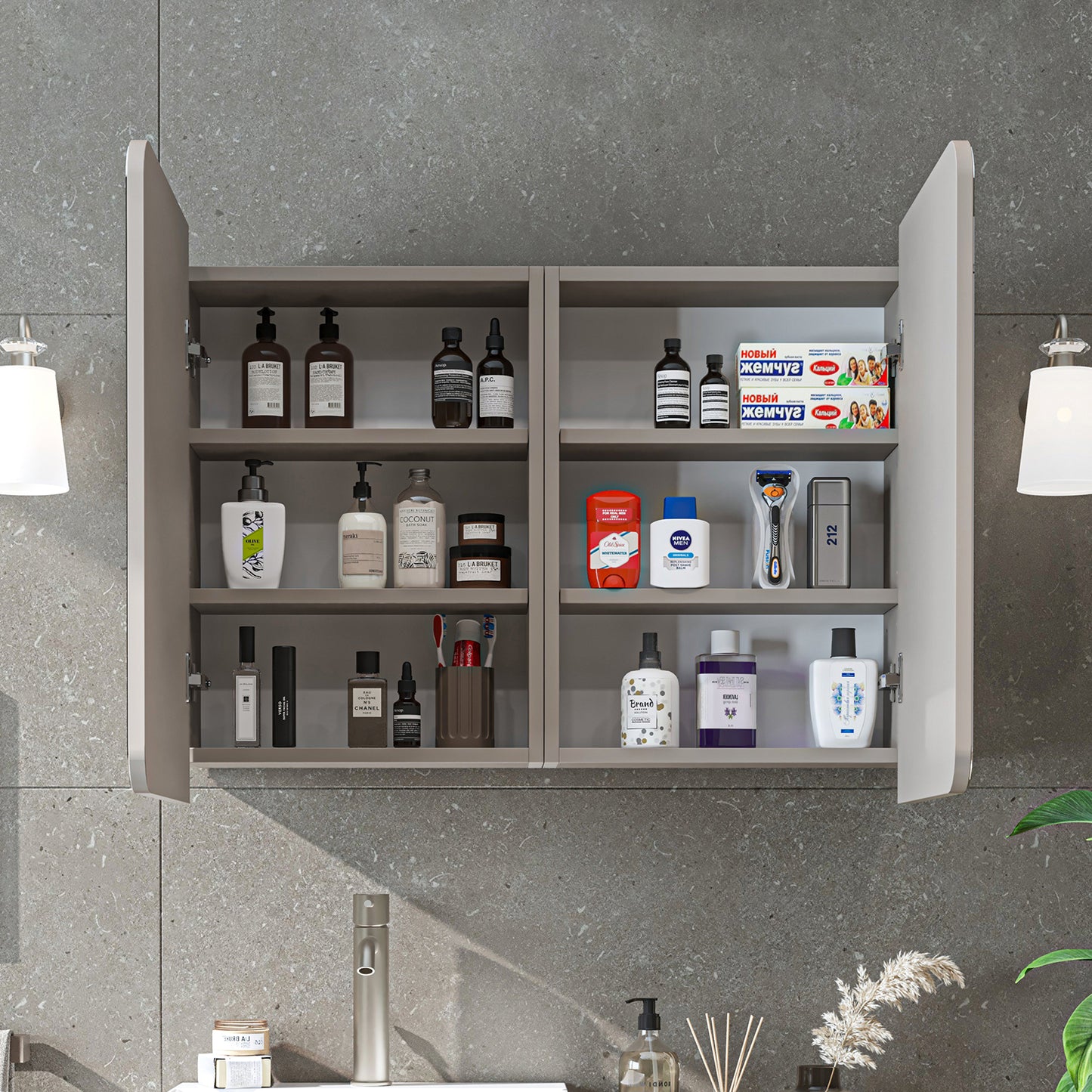 Roomart 2-teiliges Badmöbel-Set LYCIA, 49 cm, Waschtisch mit Spiegelschrank, in 4 Farben