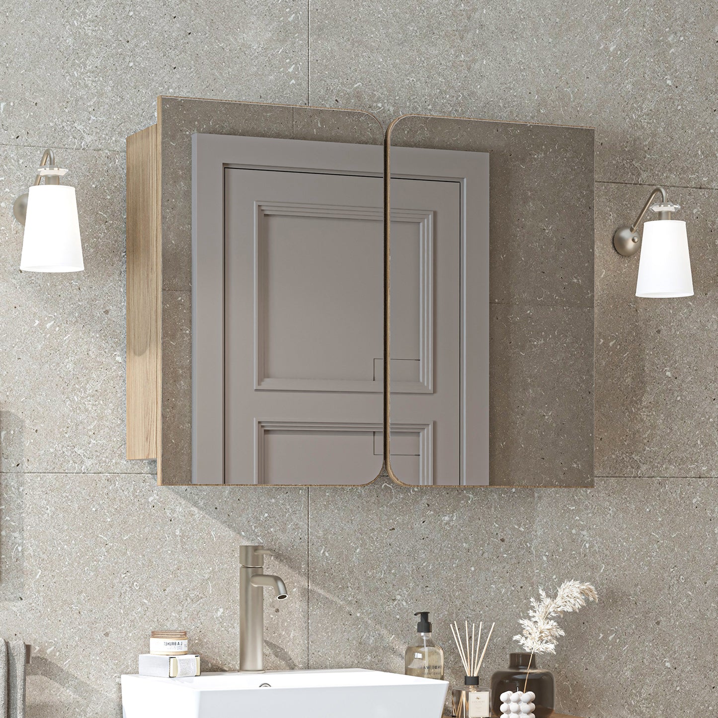 Roomart 3-teiliges Badmöbel-Set LYCIA, 49 cm, Waschtisch, Spiegelschrank und Hochschrank, in 4 Farben