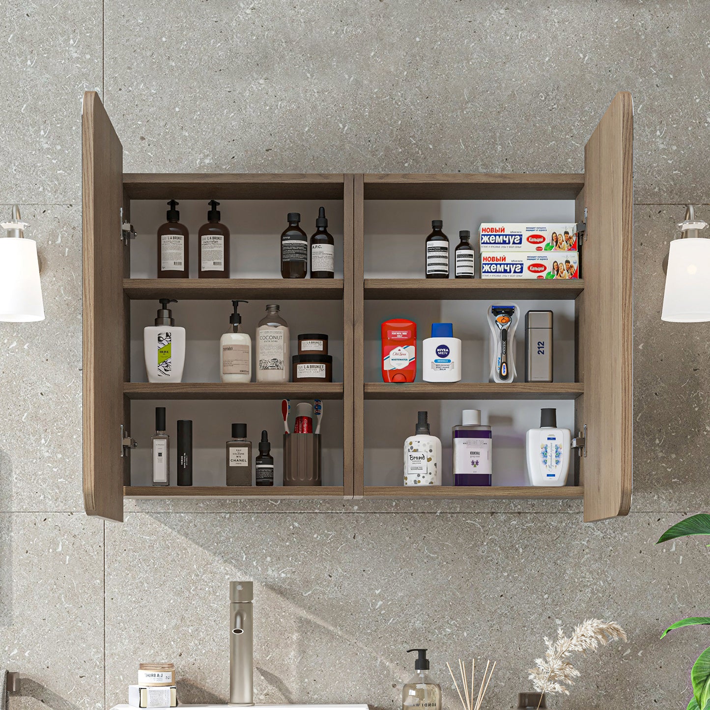 Roomart 3-teiliges Badmöbel-Set LYCIA, 49 cm, Waschtisch, Spiegelschrank und Hochschrank, in 4 Farben