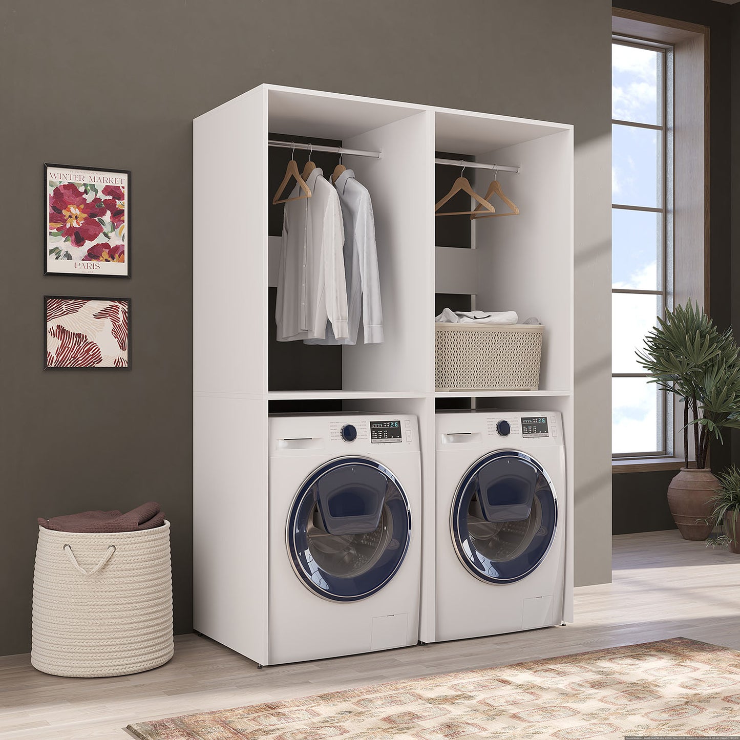 Roomart Waschmaschinenschrank SERIE 2, 132 cm, 2er-Set mit Kleiderstange, in 2 Farben