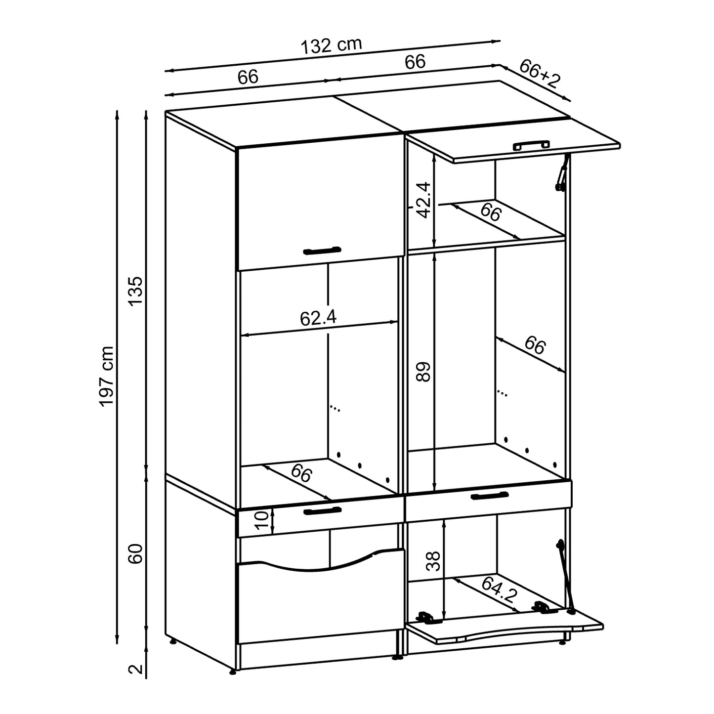 Roomart SERIE 2 Waschmaschinenschrank 132 cm – Waschmaschine & Trockner nebeneinander