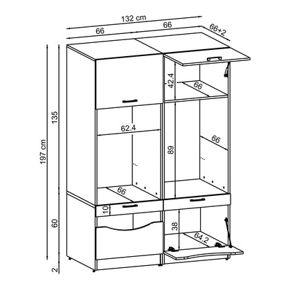 Roomart SERIE 2 Waschmaschinenschrank 132 cm – Waschmaschine & Trockner nebeneinander