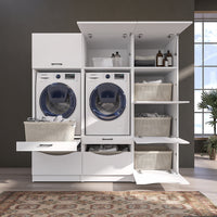 Roomart Waschmaschinenschrank SERIE-2 für 2 Maschinen mit Putzschrank, 198 cm, in 2 Farben