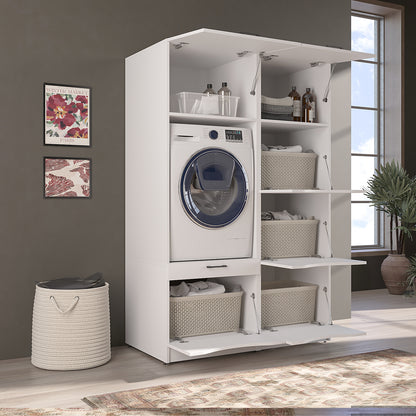 Roomart Waschmaschinenschrank SERIE-2 für 2 Maschinen mit Putzschrank, 198 cm, in 2 Farben