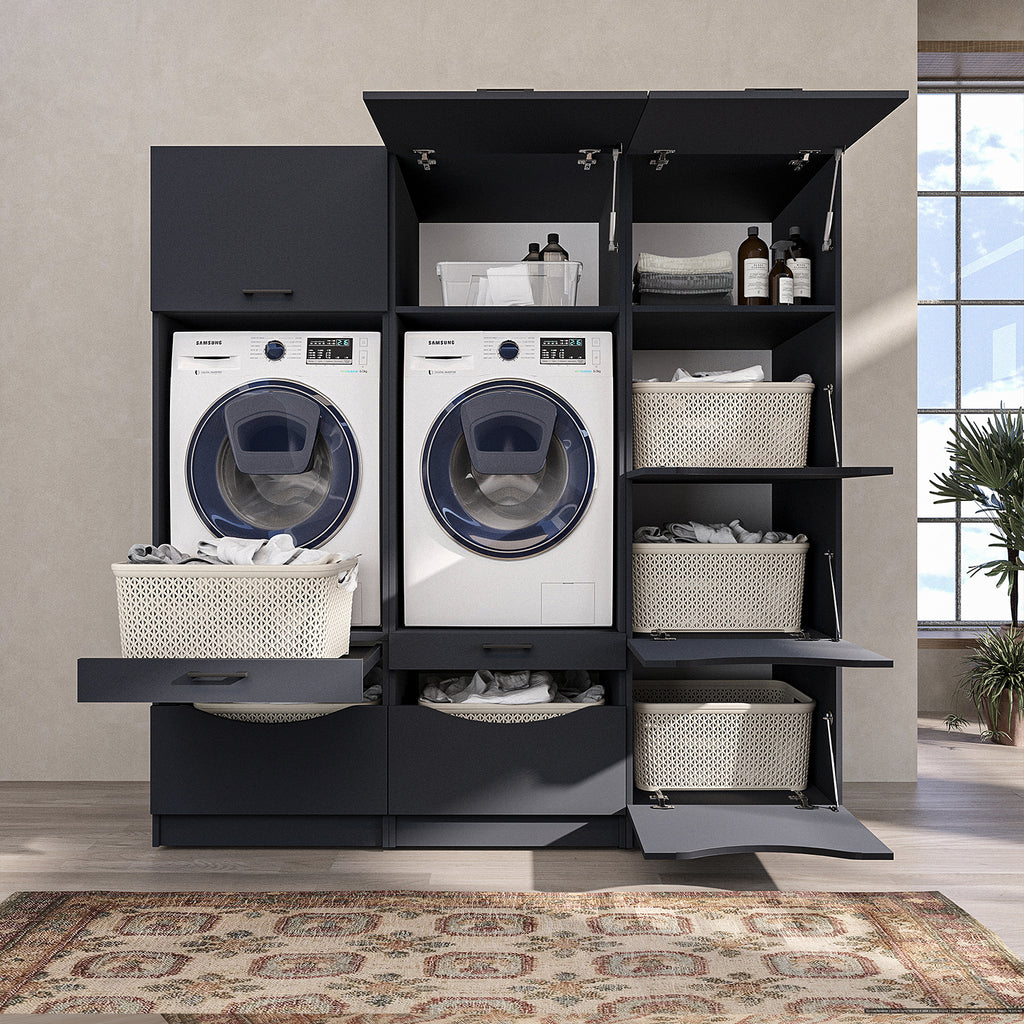 Roomart Waschmaschinenschrank SERIE-2 für 2 Maschinen mit Putzschrank, 198 cm, in 2 Farben