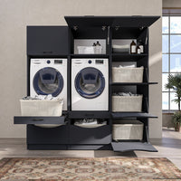 Roomart Waschmaschinenschrank SERIE-2 für 2 Maschinen mit Putzschrank, 198 cm, in 2 Farben
