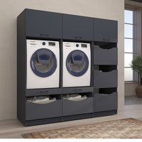 Roomart Waschmaschinenschrank SERIE-2 für 2 Maschinen mit Putzschrank, 198 cm, in 2 Farben