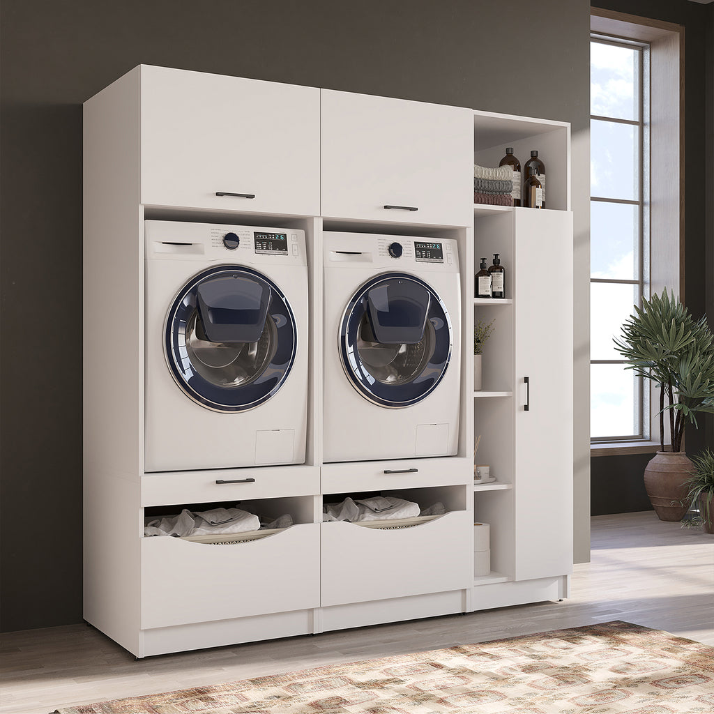 Roomart Waschmaschinenschrank SERIE-2 für 2 Maschinen mit Putzschrank, 198 cm, in 2 Farben