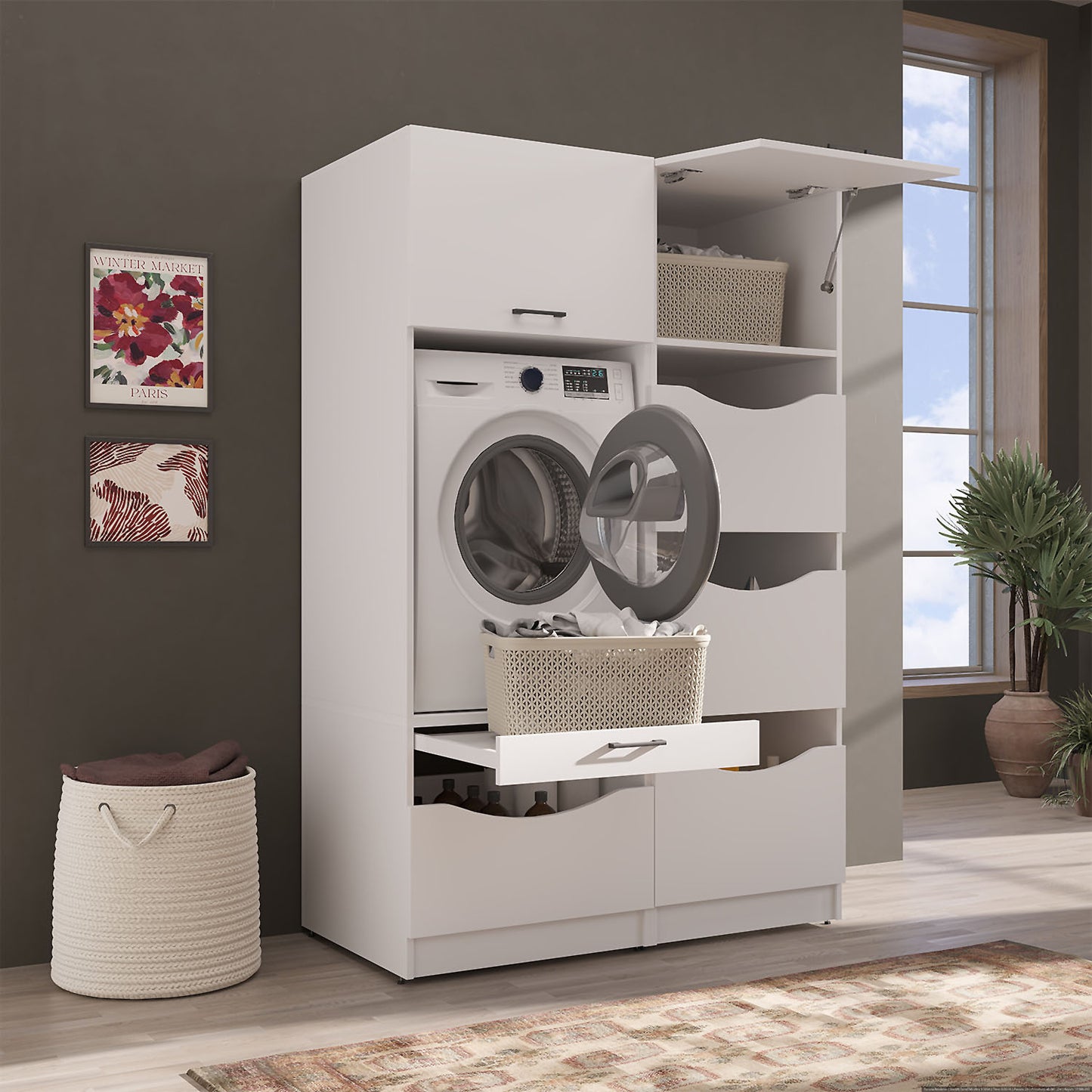 Roomart Waschmaschinenschrank SERIE 2, 126 cm, Set mit Hochschrank, in 2 Farben