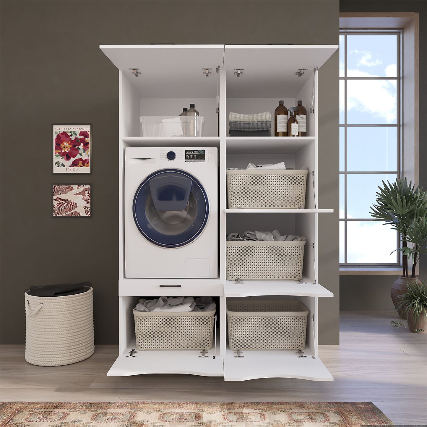 Roomart Waschmaschinenschrank SERIE 2, 126 cm, Set mit Hochschrank, in 2 Farben