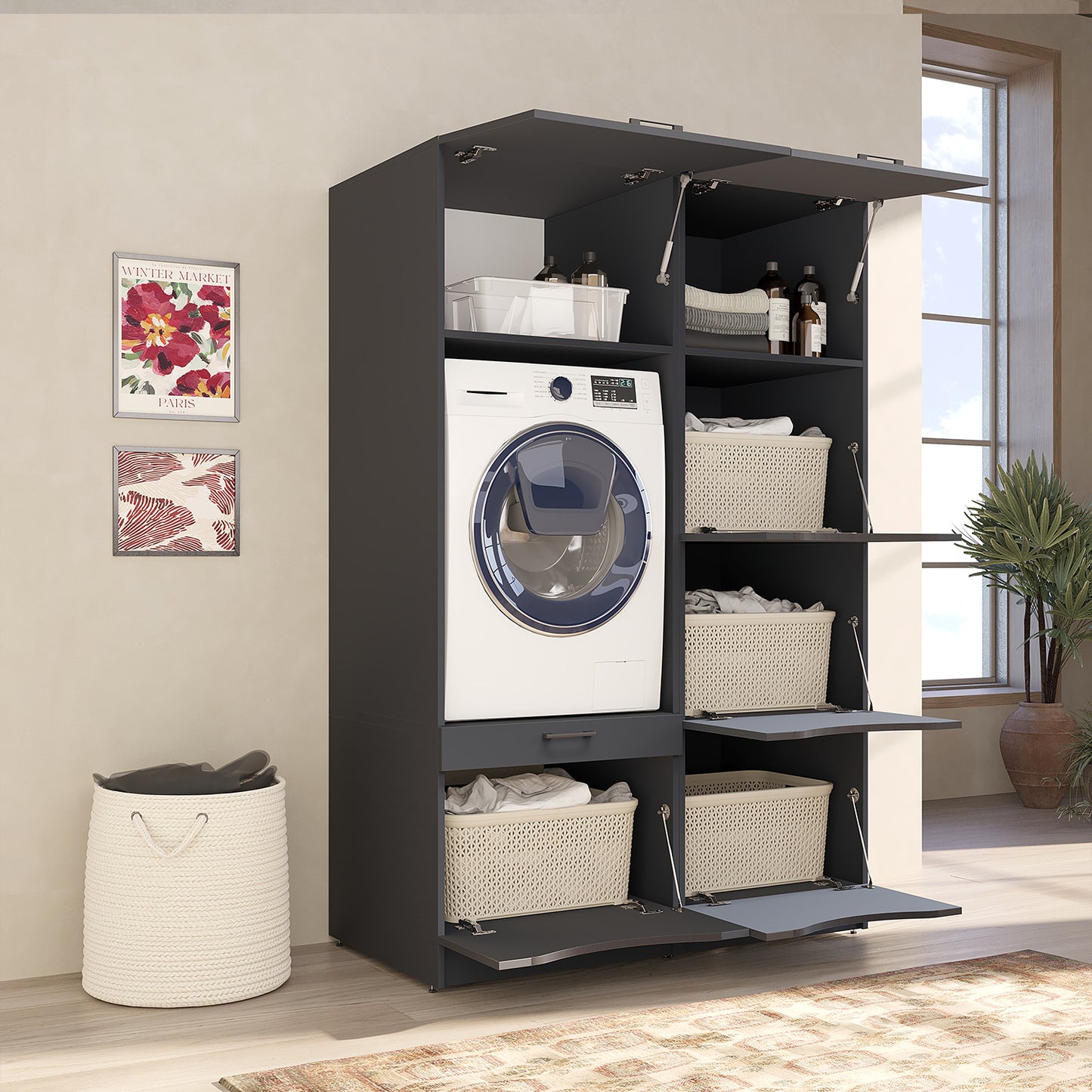 Roomart Waschmaschinenschrank SERIE 2, 126 cm, Set mit Hochschrank, in 2 Farben