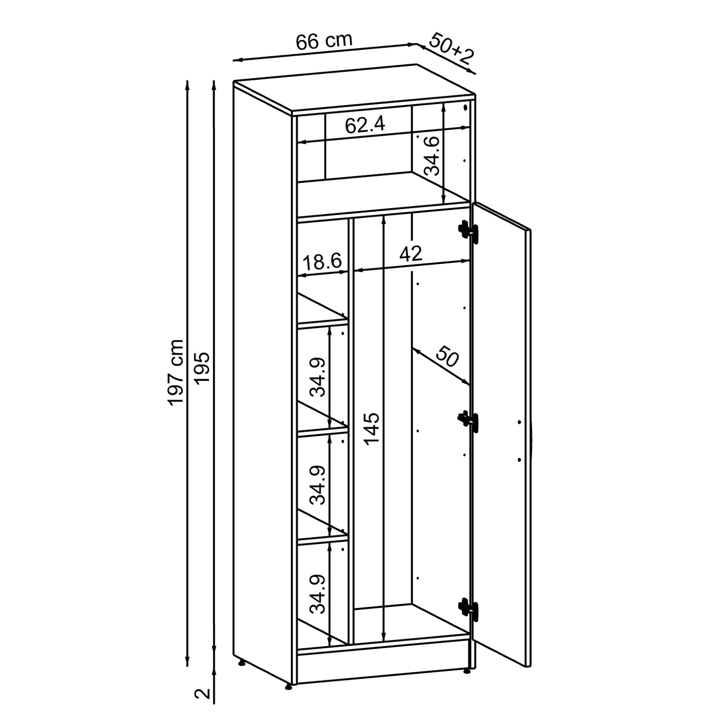 Roomart SERIE 2 Hochschrank 66 cm – 197 cm hoch, Putzschrank & Stauraum | in 2 Farben