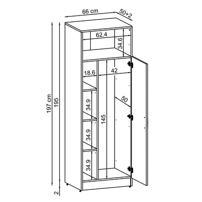 Roomart SERIE 2 Hochschrank 66 cm – 197 cm hoch, Putzschrank & Stauraum | in 2 Farben