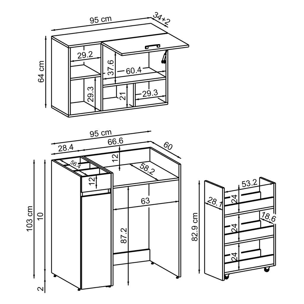 Roomart SERIE 2 Waschmaschinen-Set – Unterschrank & Rollwagen, optional mit Wandschrank | in 2 Farben