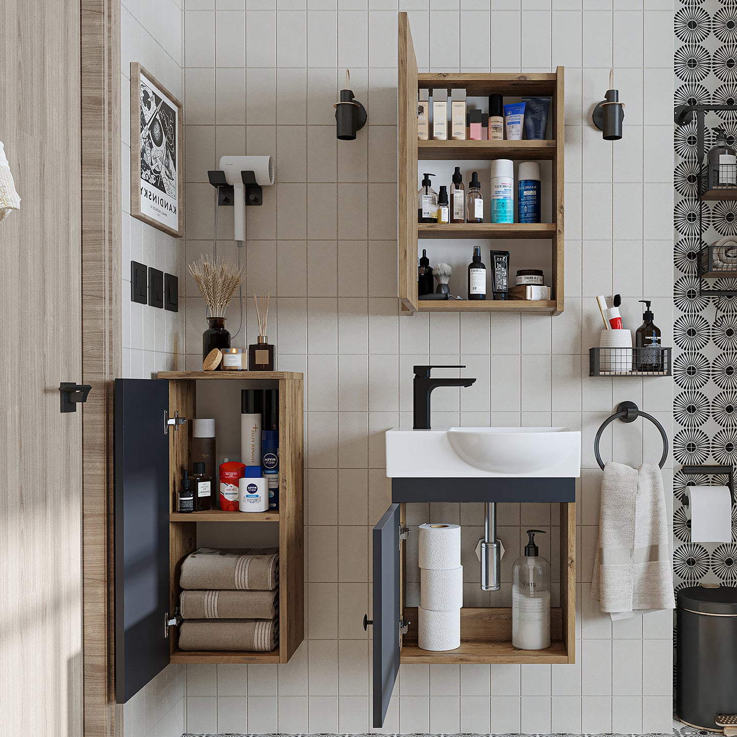 Badmöbelset • PUNTO • Unterschrank mit Waschbecken • Badezimmer Möbel • Gäste WC