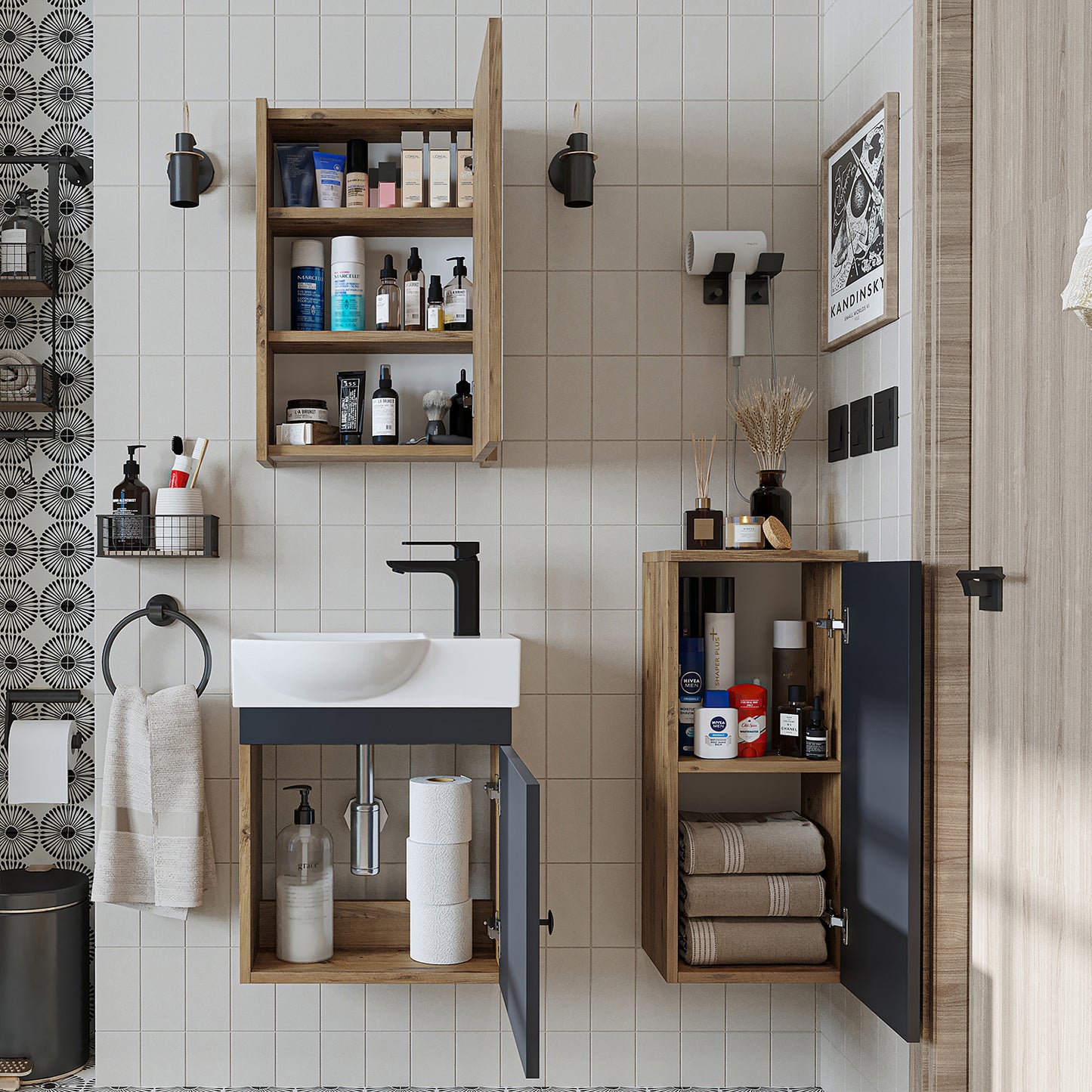 Badmöbelset • PUNTO • Unterschrank mit Waschbecken • Badezimmer Möbel • Gäste WC