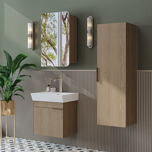 Roomart Badmöbel Set LYCIA 50 cm – 4-teiliges Badezimmermöbel-Set mit Keramik-Waschbecken, Spiegelschrank & Seitenschrank – Badmöbel in 4 Farben