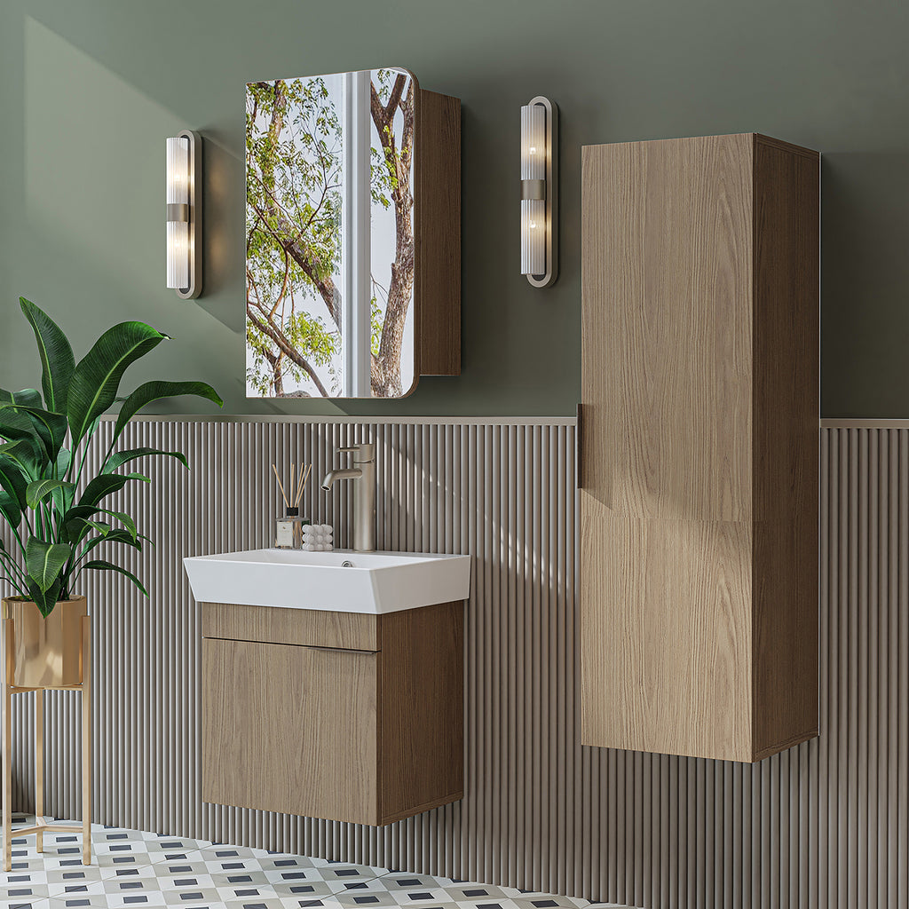 ROOMART Badmöbelset LYCIA 50 cm Unterschrank mit Keramik-Waschbecken, Spiegelschrank, Seitenschrank, Badezimmermöbel in 4 Farben