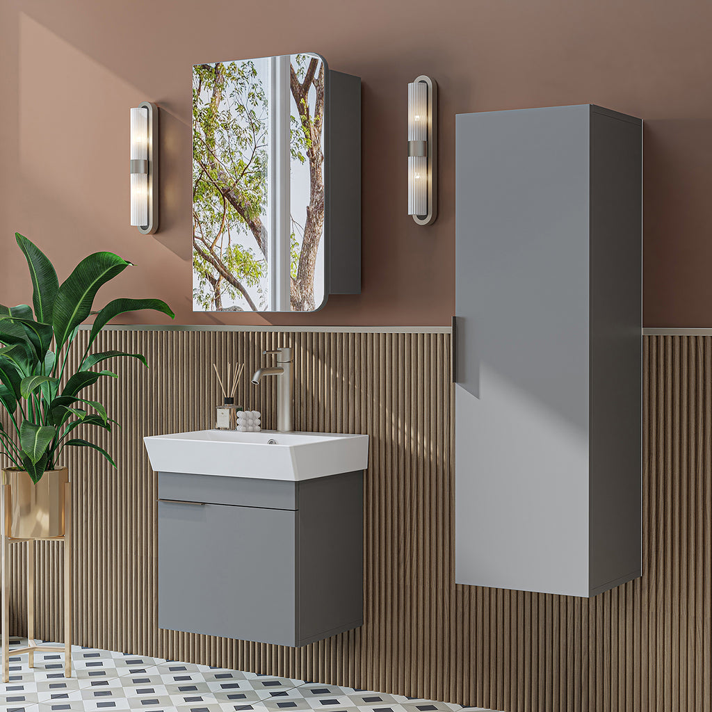 ROOMART Badmöbelset LYCIA 50 cm Unterschrank mit Keramik-Waschbecken, Spiegelschrank, Seitenschrank, Badezimmermöbel in 4 Farben