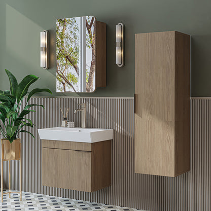 Roomart Badmöbel Set LYCIA 60 cm – 4-teiliges Badezimmermöbel-Set mit Keramik-Waschbecken, Spiegelschrank & Seitenschrank – Badmöbel in 4 Farben