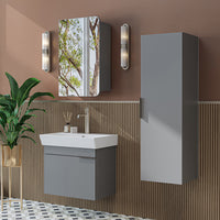 Roomart Badmöbel Set LYCIA 60 cm – 4-teiliges Badezimmermöbel-Set mit Keramik-Waschbecken, Spiegelschrank & Seitenschrank – Badmöbel in 4 Farben