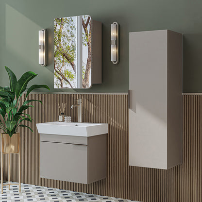 Roomart Badmöbel Set LYCIA 60 cm – 4-teiliges Badezimmermöbel-Set mit Keramik-Waschbecken, Spiegelschrank & Seitenschrank – Badmöbel in 4 Farben