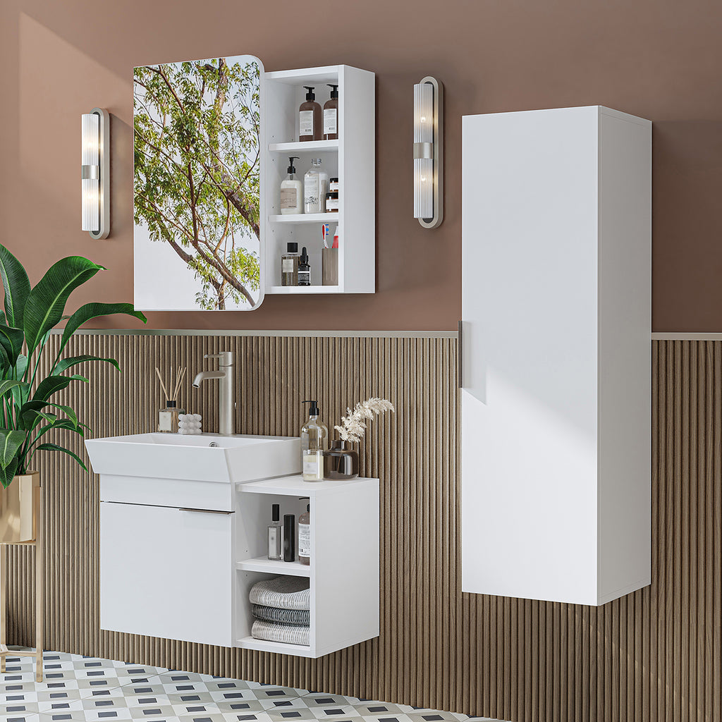 Roomart Badmöbel Set LYCIA 72 cm – 4-teiliges Badezimmermöbel-Set mit Keramik-Waschbecken, Spiegelschrank & Seitenschrank – Badmöbel in 4 Farben