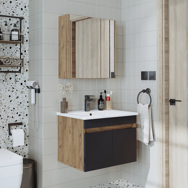 Roomart 3-teiliges Badmöbel-Set ATRIA, 65 cm, mit Keramikbecken und Spiegelschrank, in 4 Farben