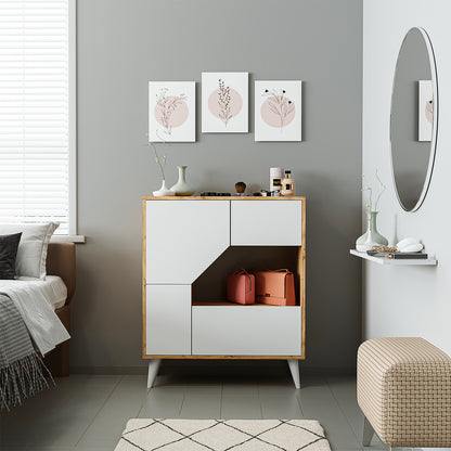 Roomart Pablo Mehrzweckschrank in Weiß-Eiche – Schrank mit Türen & Regalen – Aufbewahrungsschrank für Wohnzimmer, Schlafzimmer, Esszimmer oder Büro – Modern & platzsparend