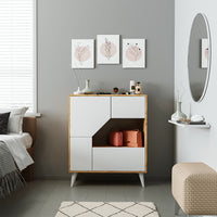 Roomart Pablo Mehrzweckschrank in Weiß-Eiche – Schrank mit Türen & Regalen – Aufbewahrungsschrank für Wohnzimmer, Schlafzimmer, Esszimmer oder Büro – Modern & platzsparend