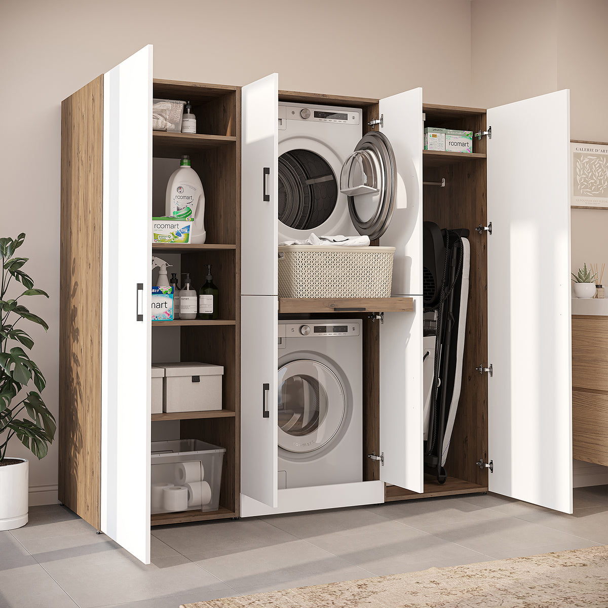 Roomart Waschmaschinenschrank DORA-I 190 cm, Weiß Eiche, 186 cm hoch, Bild 3