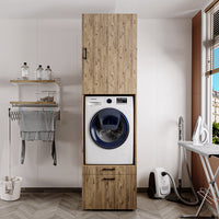 Roomart Waschmaschinenschrank mit Schrankaufsatz • mit Ausziehbrett • Weiß  • Schwarz eiche • Eiche