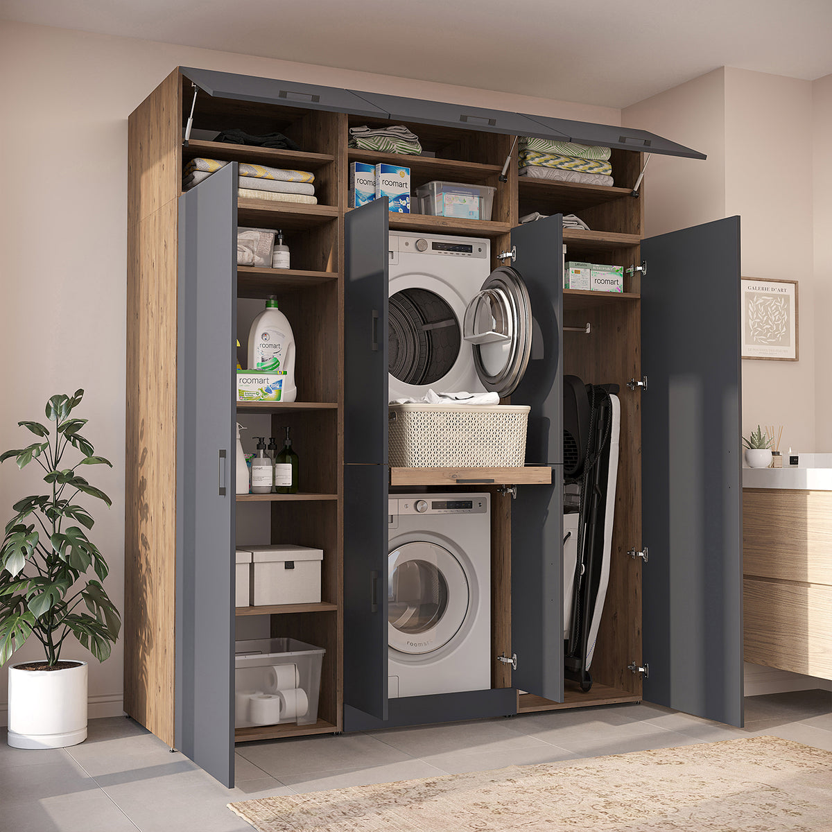 Roomart Waschmaschinenschrank DORA-I 190 cm, Anthrazit Eiche, 230 cm hoch, Bild 3