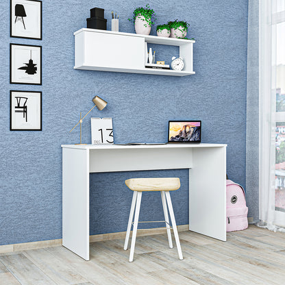 Roomart SERA Schreibtisch 120x50x77 cm mit Wandmontierbarem Aufbewahrungsschrank – Regal-Schrankschreibtisch, Laptoptisch & Arbeitstisch – Weiß – Ideal für Kinderzimmer, Home-Office & Arbeitszimmer