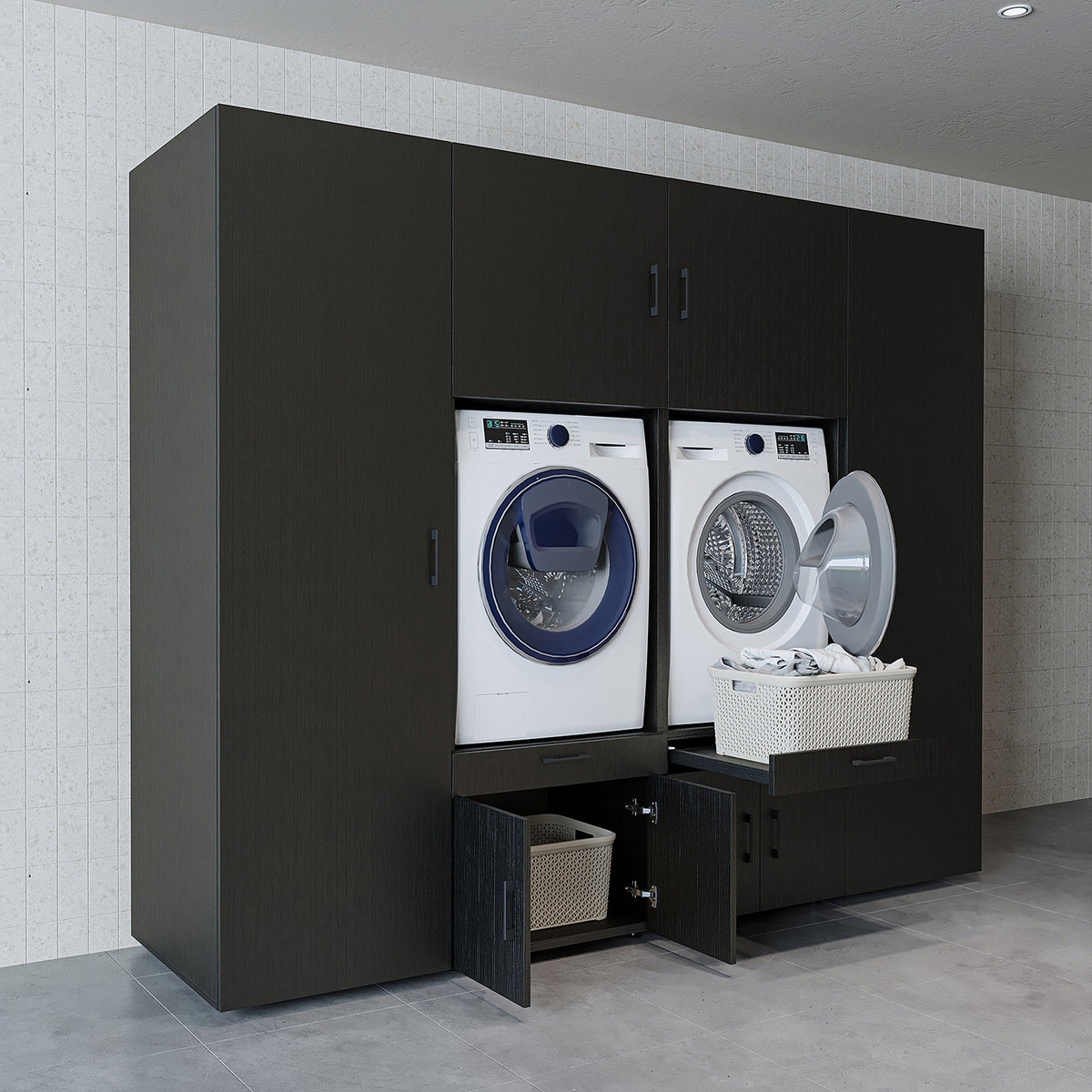 Roomart Waschmaschinenschrank SERIE 3 254 cm, Schwarz-Eiche, 205 cm hoch