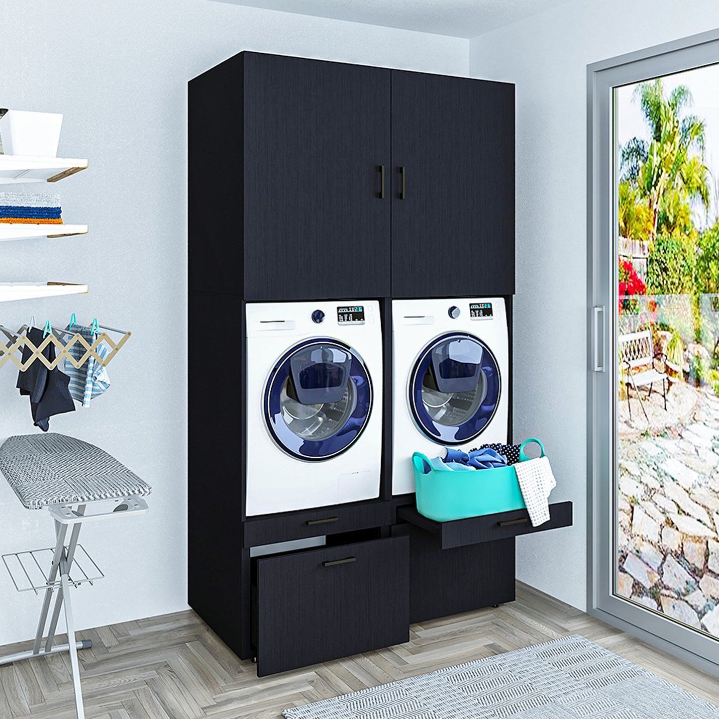 Roomart  Waschmachinen Doppelschrrank Überbauschrank (SERIE 2) - 2 Größenoptionen- HBT: 205 x 134 x 66,8 cm, HBT: 240 x 134 x 66,8 cm, in 3 Farben