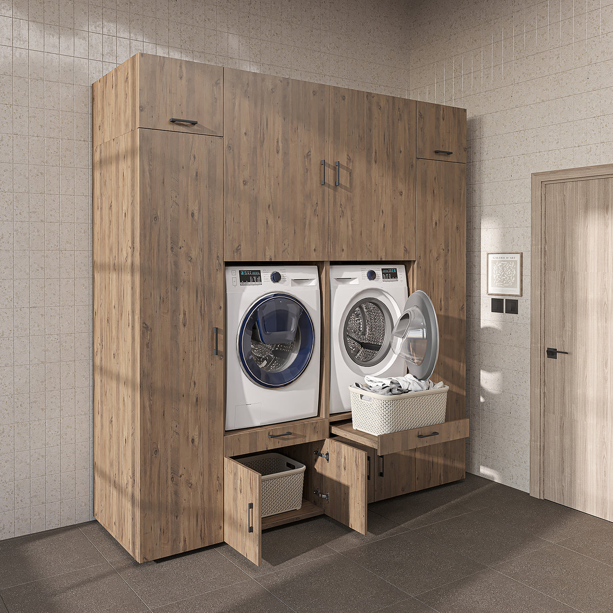 Roomart Waschmaschinenschrank SERIE 3 224 cm, Eiche, 240 cm hoch