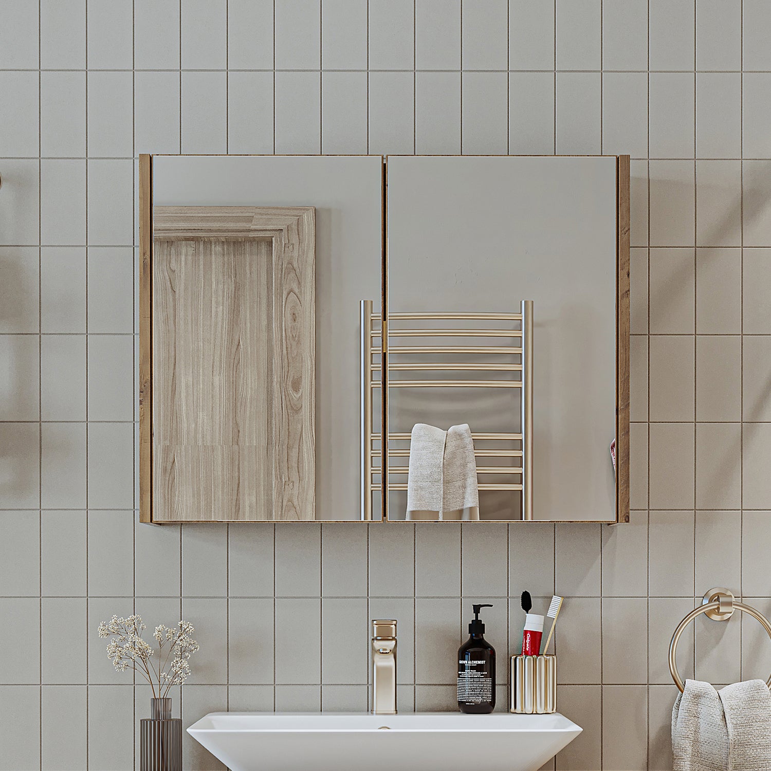 Roomart, Badezimmer Spiegelschrank, 80 cm, 60 cm, Badezimmermöbel, in Weiss & Eiche Farben - badezimmerschrank, waschbecken, badezimmermöbel, badschrank, badezimmer, mit, unterschrank, badmöbel, set, waschtisch, möbel, badezimmermãbel, bad, badezimmerschr