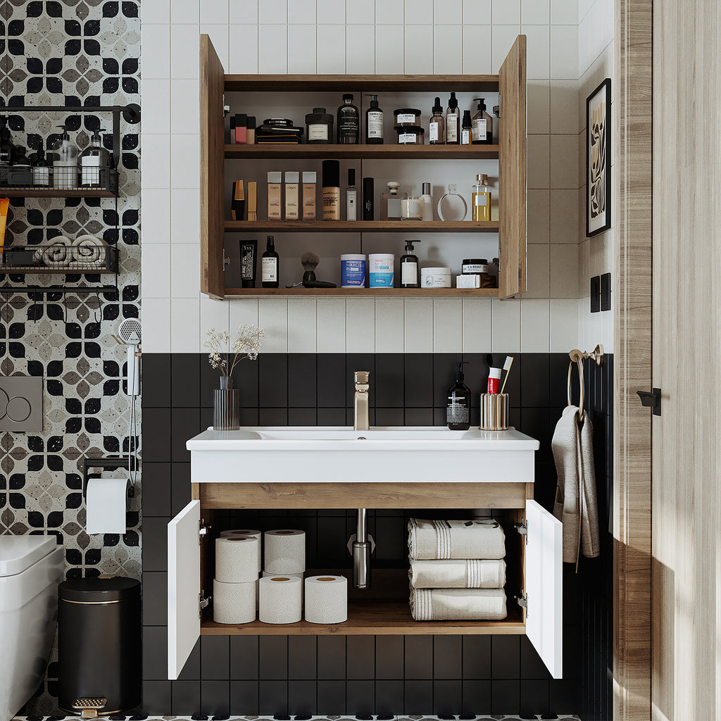 Roomart Ensemble de meubles de salle de bains ATRIA 3 pièces, en 4 couleurs, 85 cm Meuble bas avec lavabo en céramique - armoire de toilette - armoire de salle de bains, lavabo, meubles de salle de bains, armoire de salle de bains, avec, meuble bas, meubles de salle de bains, ensemble, lavabo, meubles, meubles de salle de bains