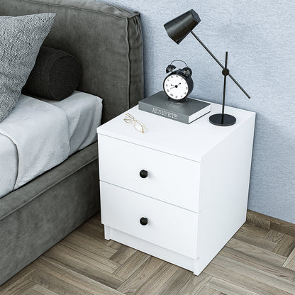 Roomart Komo Beistelltisch mit 2 Schubladen – 40 cm breit, 46,8 cm hoch – Nachttisch & Aufbewahrungstisch für Wohnzimmer, Schlafzimmer oder Büro – Modernes Design- Weiß