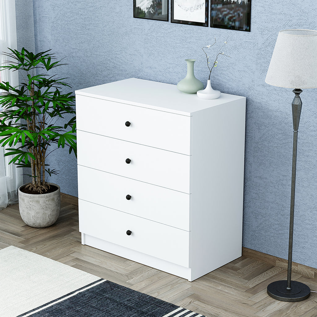 Roomart SIFO Mehrzweckschrank in Weiß – Schrank mit 4 Schubladen – Aufbewahrungsschrank für Wohnzimmer, Schlafzimmer, Esszimmer oder Büro – Modernes Design