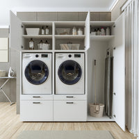 Roomart Waschmaschinenschrank Doppelschrank – SERIE 2 – 194 cm breit, Überbauschrank für Waschküche & Hauswirtschaftsraum – 205 cm hoch – mit Ausziehbrett & Schubladen – in 3 Farben