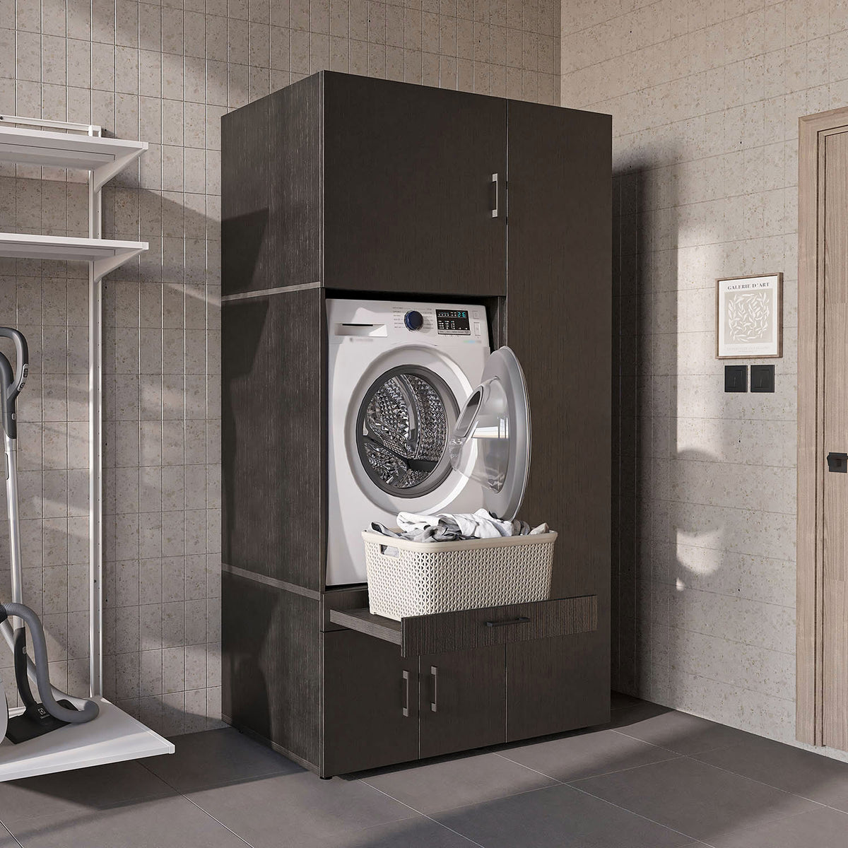 Roomart Waschmaschinenschrank SERIE 3 112 cm, Schwarz-Eiche, 205 cm hoch